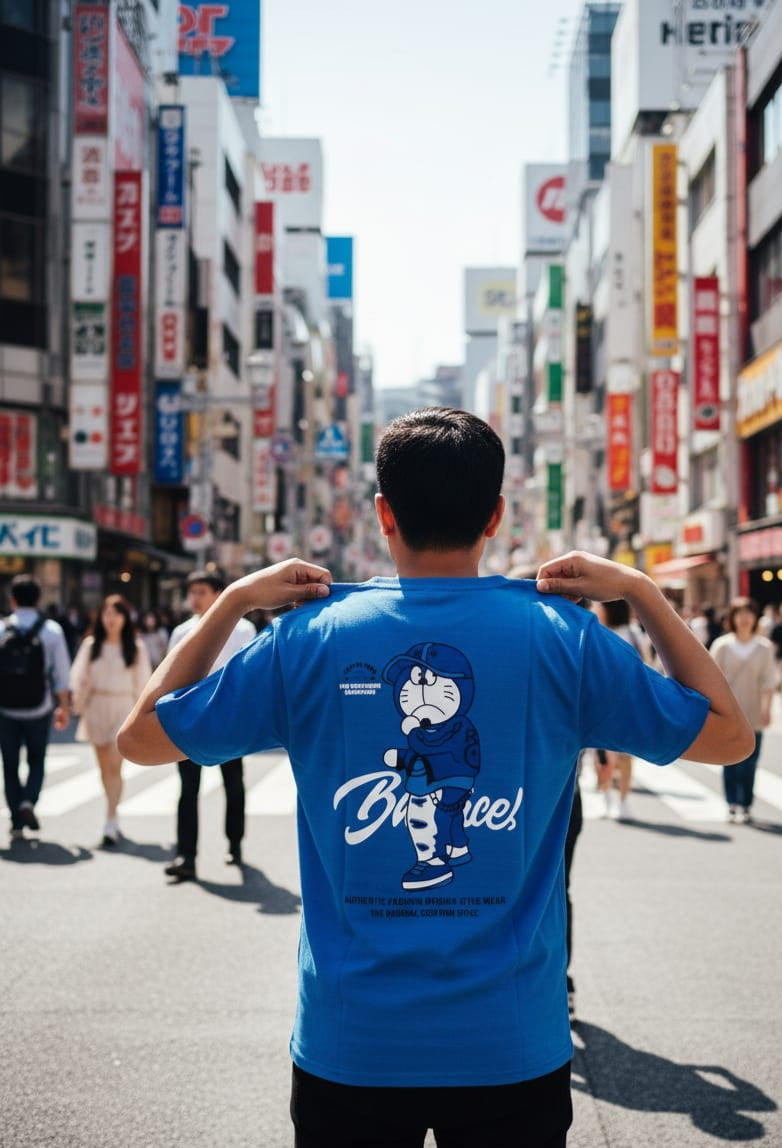 Macbre Doraemon Reversible Icon T-Shirt (Royal Blue)